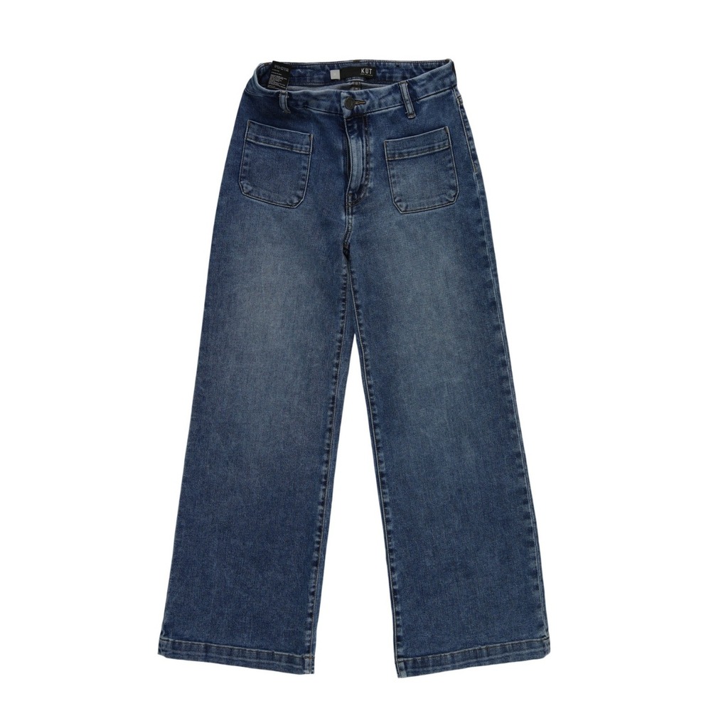 KUT from the Kloth Wide Leg Jeans Women's Size 2L Blue Medium Wash Patch Pocket